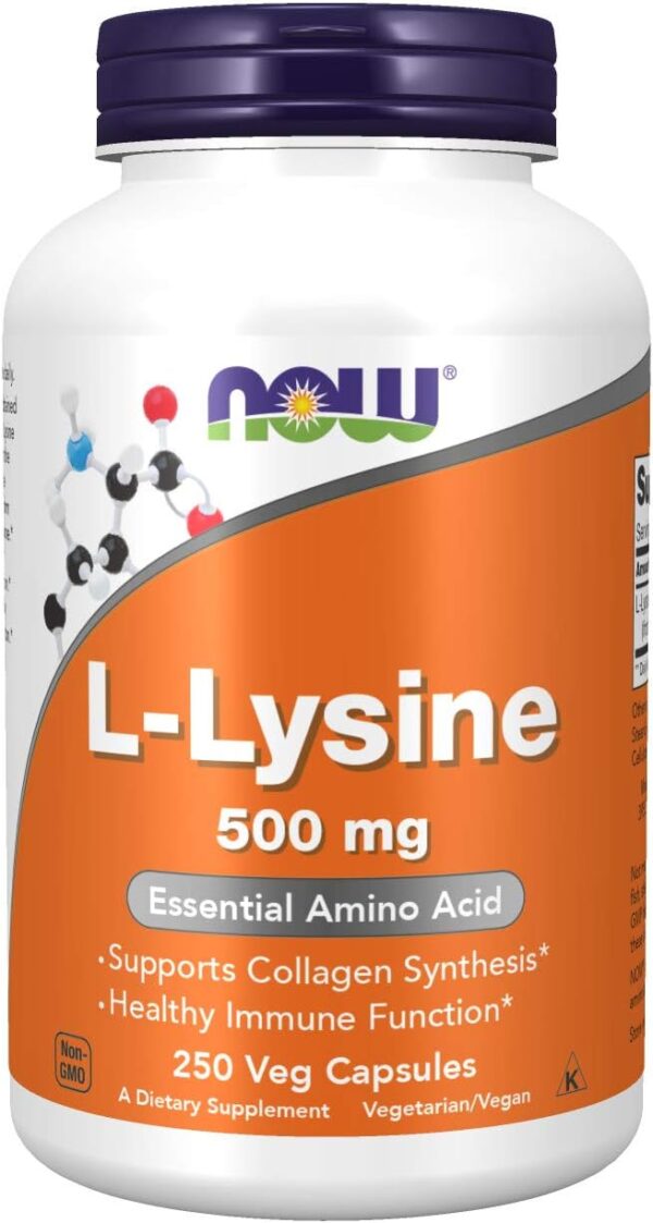 L-Lysine 500 mg. 250 kapsula. NOW Foods