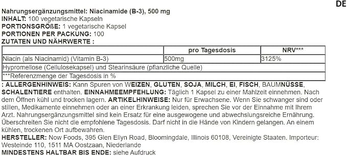 Niacinamide 500 mg 100 caps NOW Foods - Image 5