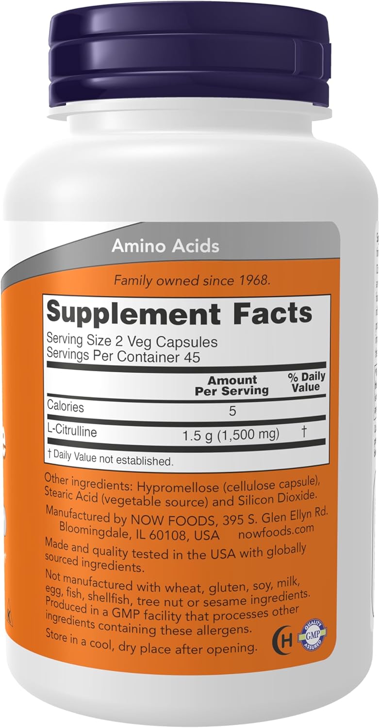L-Citrulline 750 mg. 90 kapsula. NOW Foods - Image 2
