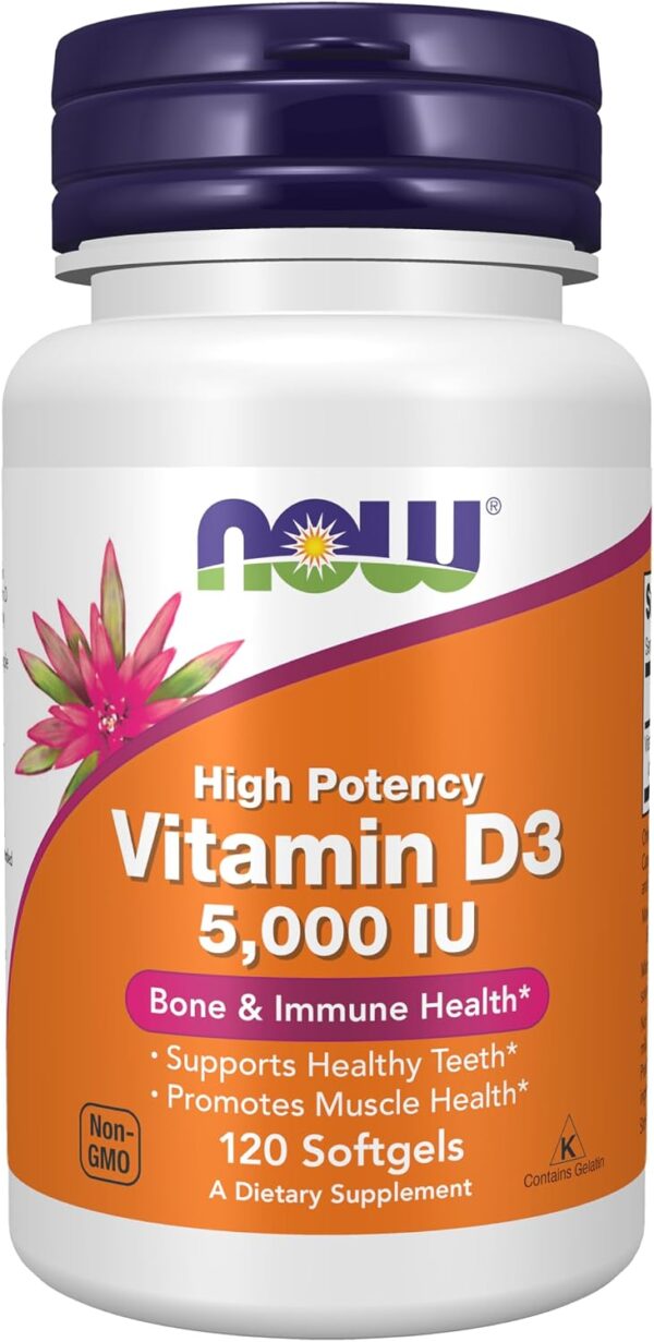 Vitamin D3 5000 IU. 120 softgel kapsula. NOW Foods