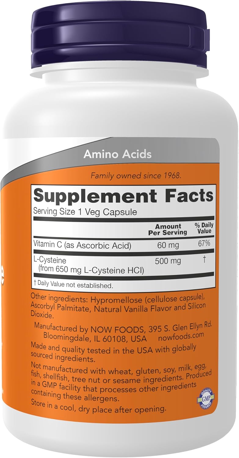 L-Cysteine 500 mg. 90 kapsula. NOW Foods - Image 2