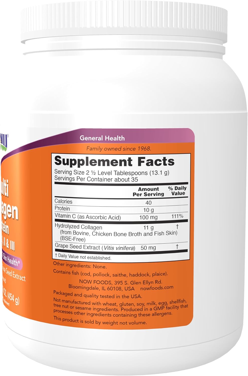 Multi Collagen Protein Type I II III Powder 454 g NOW Foods - Image 2