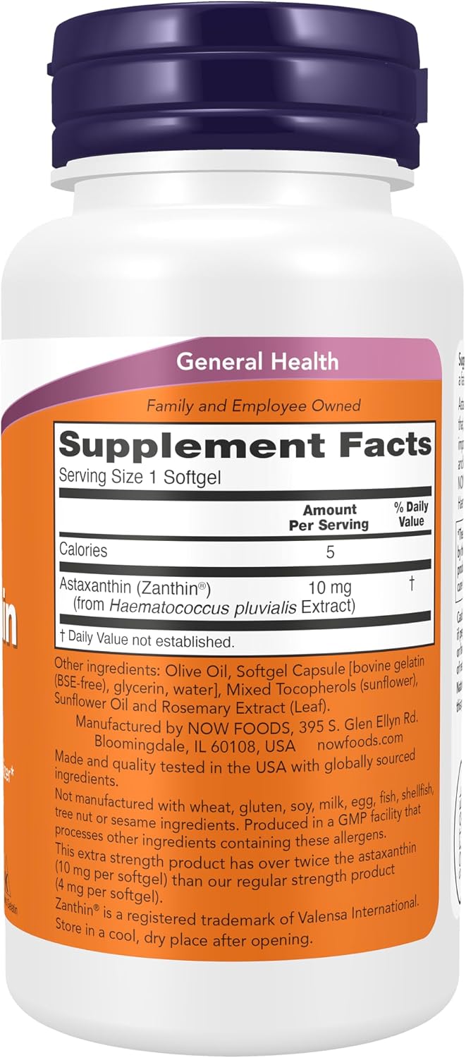 Astaxanthin 10 mg. 60 softgel kapsula. NOW Foods - Image 3