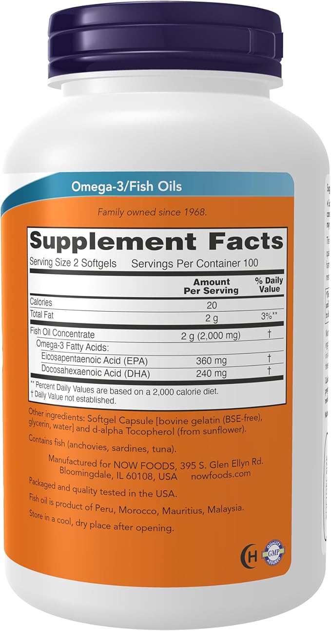 Omega 3 Molecularly Distilled 200 softgels NOW Foods - Image 2