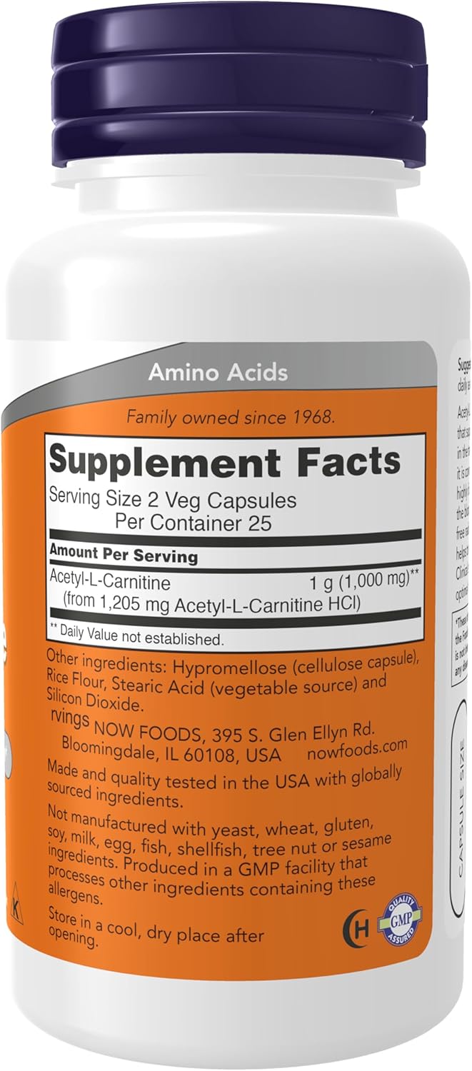 Acetyl L-Carnitine. 500 mg. 50 kapsula. NOW Foods - Image 2