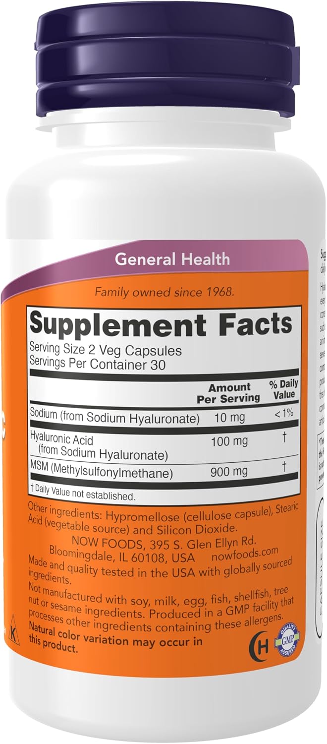 Hyaluronic Acid With MSM. 60 kapsula. NOW Foods - Image 2