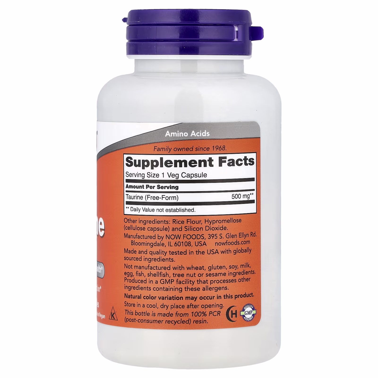 Taurine 500 mg 100 caps NOW Foods - Image 2