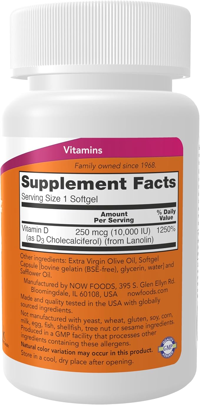 Vitamin D3 10000 IU 240 softgels NOW Foods - Image 2