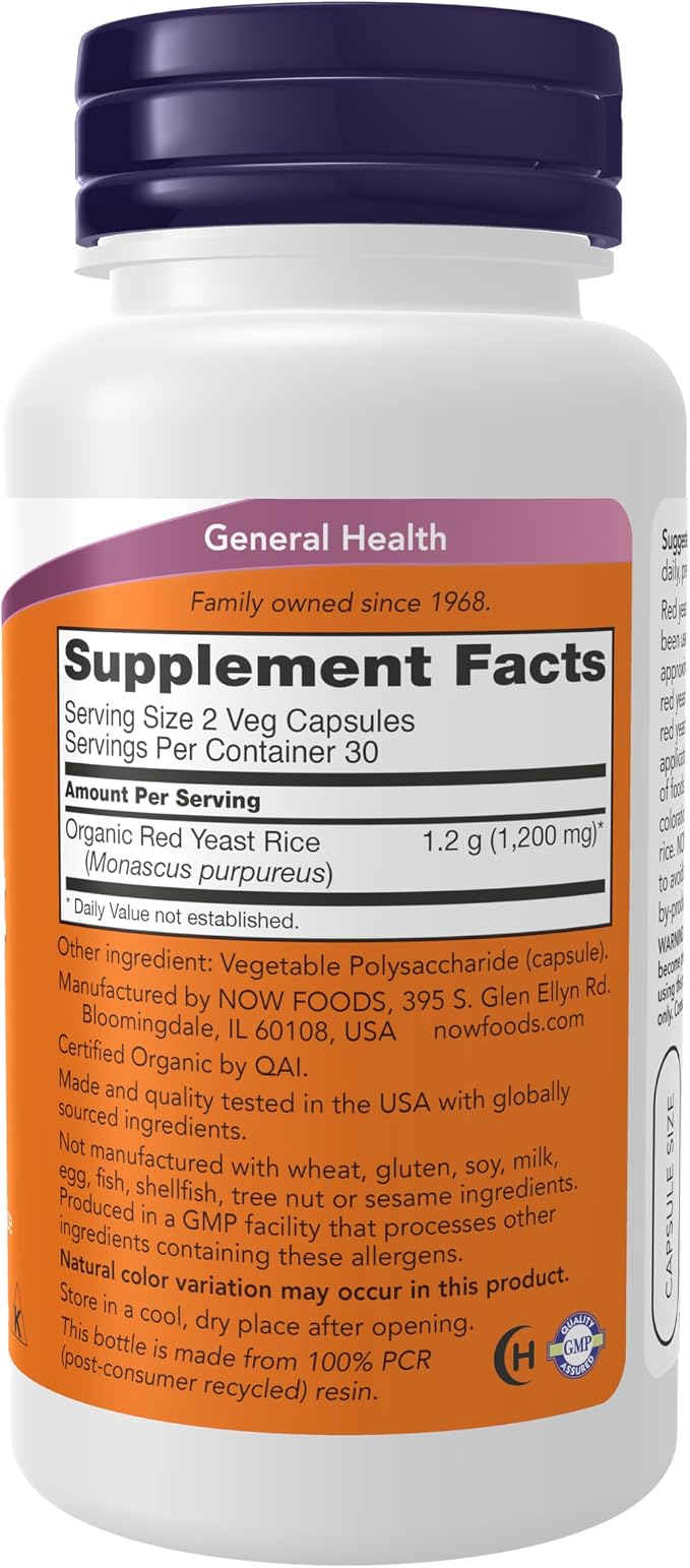 Red Yeast Rice 600 mg 60 caps NOW Foods - Image 2