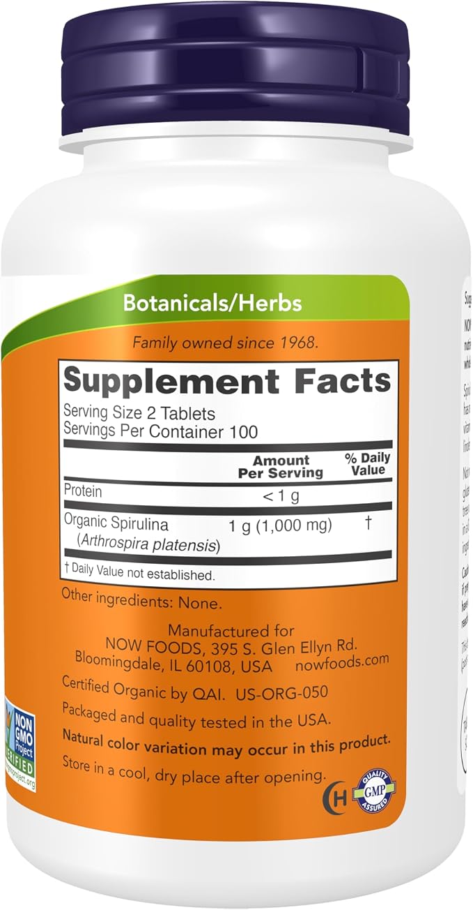 Spirulina 500 mg 200 tabs NOW Foods - Image 2