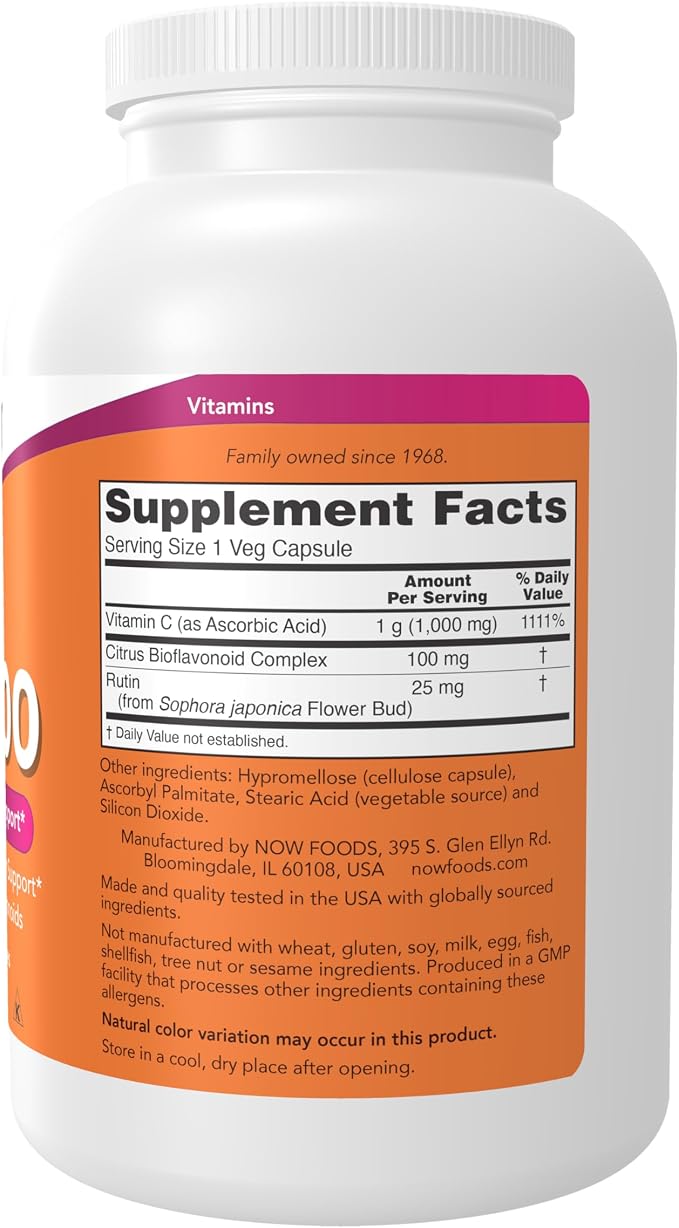 Vitamin C-1000 Bioflavonoids 500 caps NOW Foods - Image 2