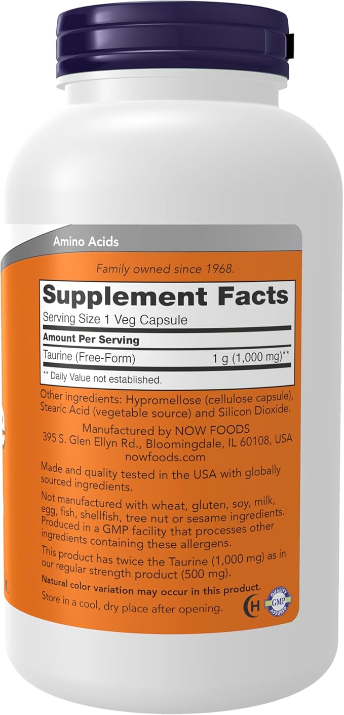 Taurine 1000 mg 250 caps NOW Foods - Image 2