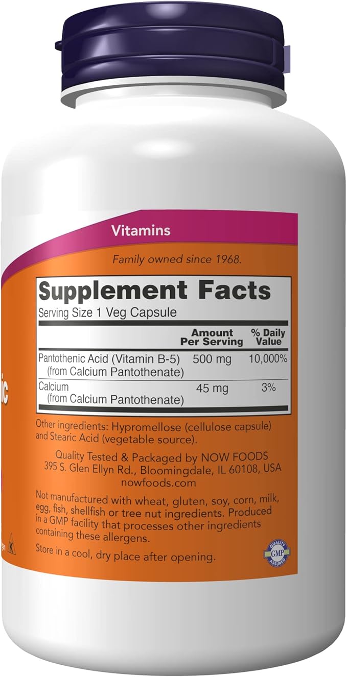 Pantothenic Acid 500 mg 250 caps NOW Foods - Image 2