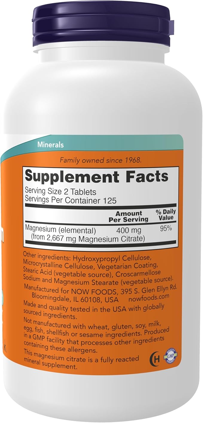 Magnesium Citrate 200 mg 250 tabs NOW Foods - Image 2