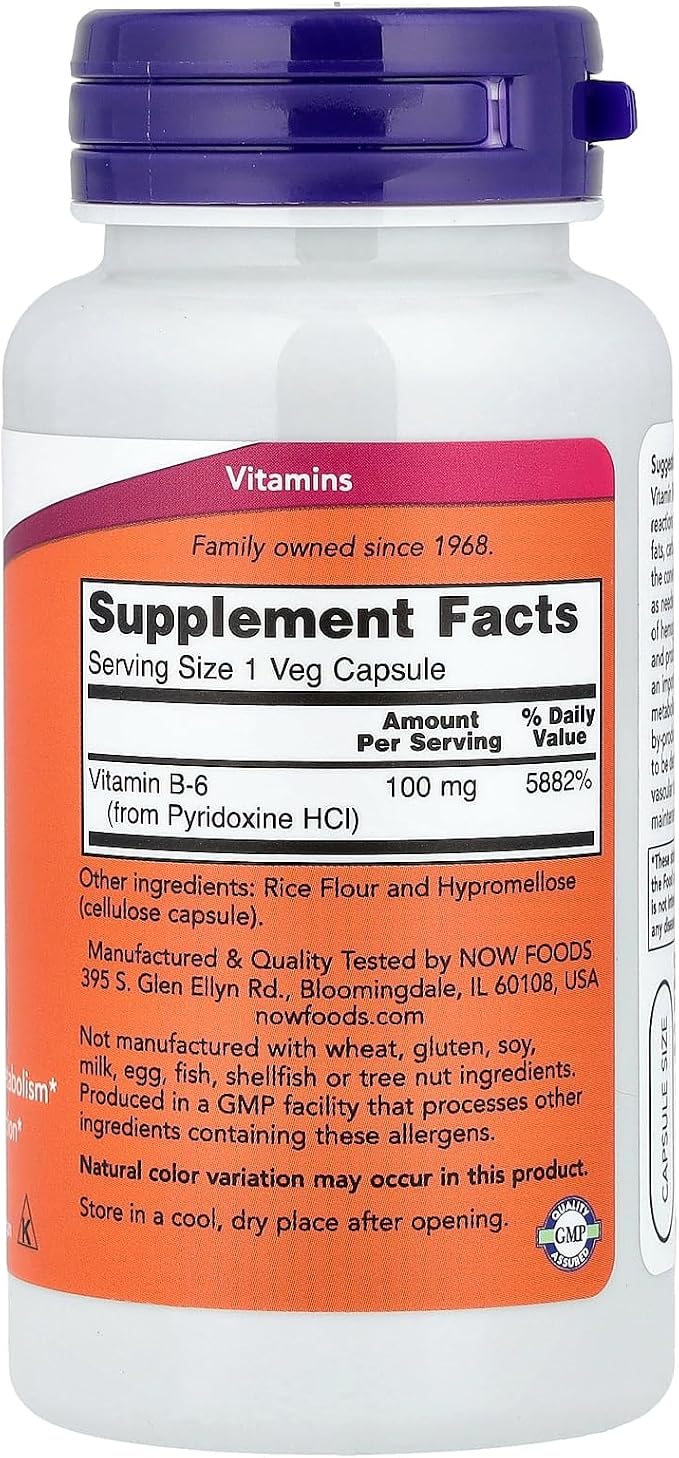 Vitamin B6 100 mg 100 caps NOW Foods - Image 2