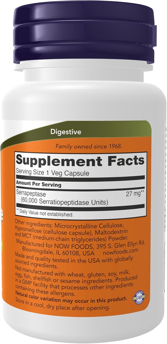 Serrapeptase 60000 IU 60 caps NOW Foods - Image 2