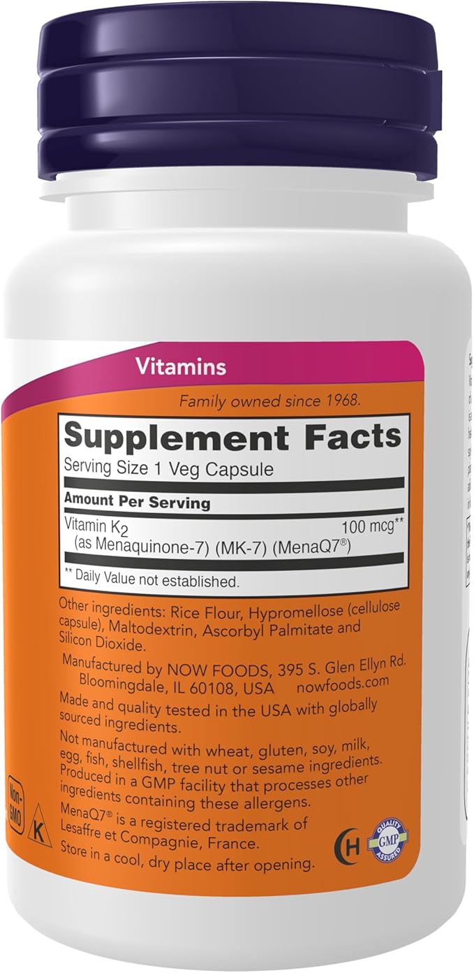 MK-7 Vitamin K2 100 mcg 60 caps NOW Foods - Image 2