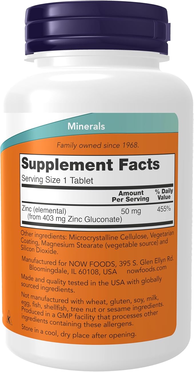 Zinc 50 mg 250 tabs NOW Foods - Image 2