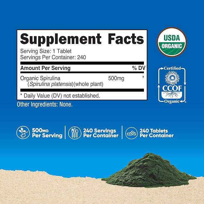 Organic Spirulina 240 tabs Nutricost - Image 2