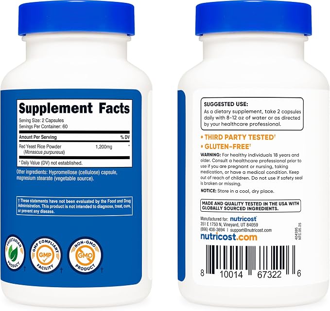 Red Yeast Rice 1200 mg 120 caps Nutricost - Image 4