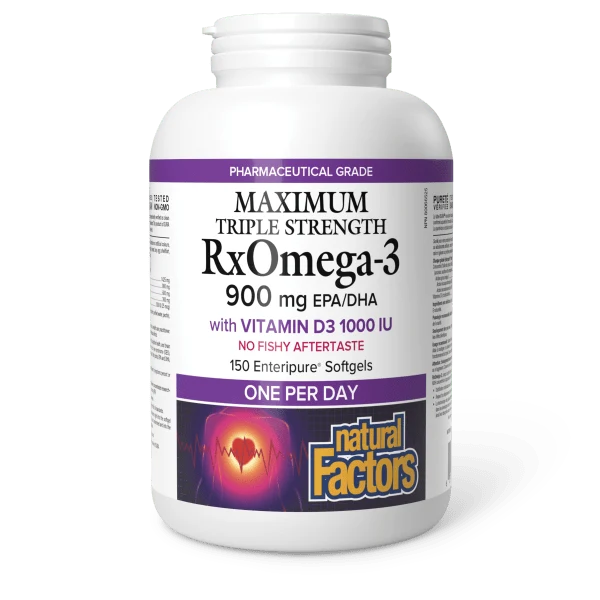 RxOmega-3 with Vitamin D3 Maximum Triple Strength 900 mg 150 softgels Natural Factors